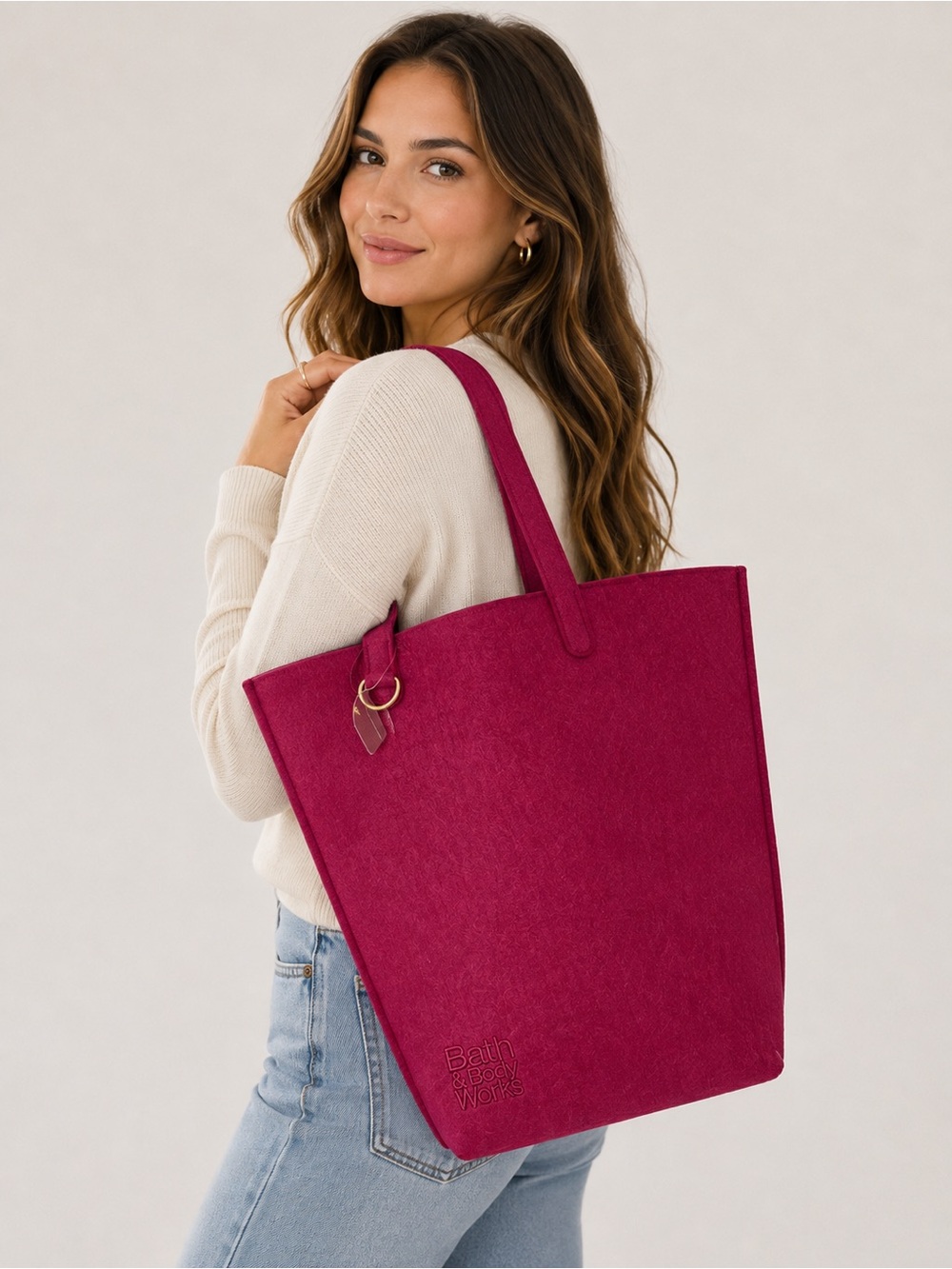 NWT Bath & Body Works Deep Pink Felt Tote